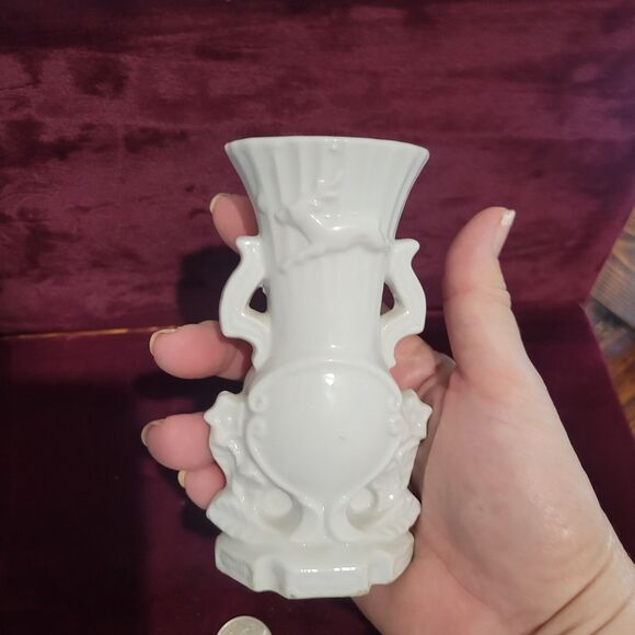 Vtg Japanese victorian style mini bud vase green bunny rabbit flowers porcelain - Picture 5 of 10